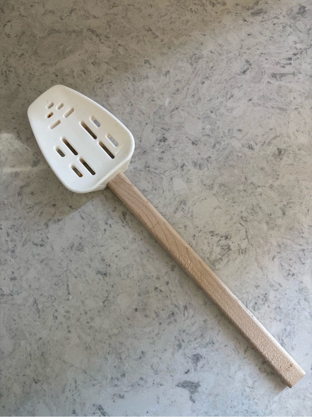 Le Creuset silicone slotted spatula White with wood handle